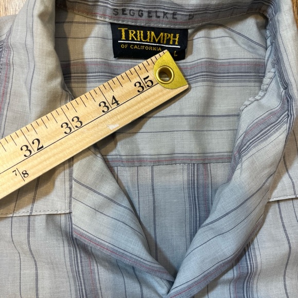 Vintage 60s Triumph of CA Men Button Up Shadow Stripe Shirt Double Pocket L Mod - Picture 3 of 9